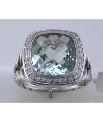 Pre-owned David Yurman Albion Prasiolite 11MM Ring with Diamonds, Split Shank la colonne vertébrale