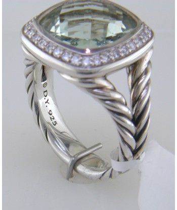 Pre-owned David Yurman Albion Prasiolite 11MM Ring with Diamonds, Split Shank la colonne vertébrale