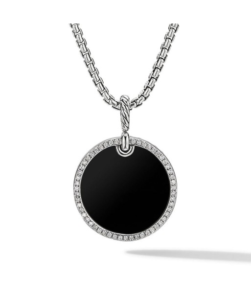 Pre-owned David Yurman Elements Onyx Disc Pendant with a Diamond Rim, 24MM prix