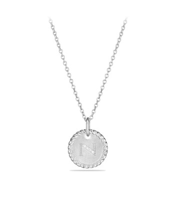 Pre-owned David Yurman Initial N 18k White Gold Diamond Necklace la colonne vertébrale