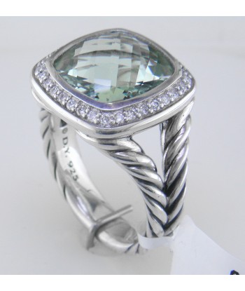 Pre-owned David Yurman Albion Prasiolite 11MM Ring with Diamonds, Split Shank la colonne vertébrale