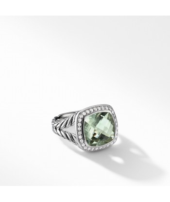 Pre-owned David Yurman Albion Prasiolite 11MM Ring with Diamonds, Split Shank la colonne vertébrale