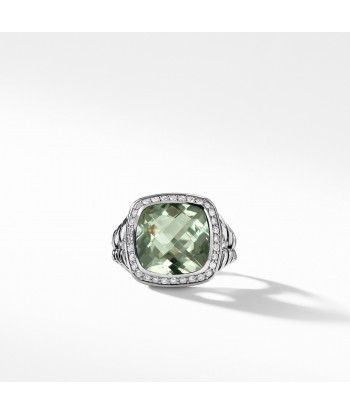 Pre-owned David Yurman Albion Prasiolite 11MM Ring with Diamonds, Split Shank la colonne vertébrale