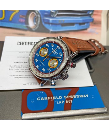 Shinola 44MM Limited Edition Canfield Speedway Horizon Blue Brown Leather Watch S0120291079 Lap 07 commande en ligne