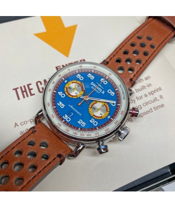 Shinola 44MM Limited Edition Canfield Speedway Horizon Blue Brown Leather Watch S0120291079 Lap 07 commande en ligne