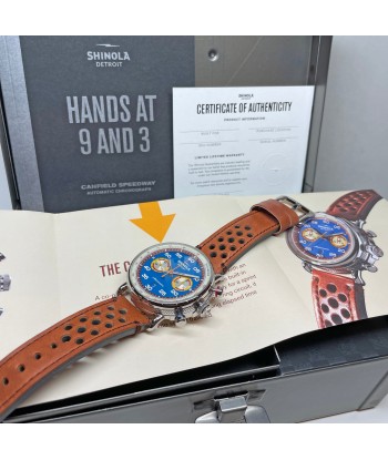 Shinola 44MM Limited Edition Canfield Speedway Horizon Blue Brown Leather Watch S0120291079 Lap 07 commande en ligne