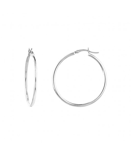 14K White Gold 2x35MM Hoop Earrings commande en ligne