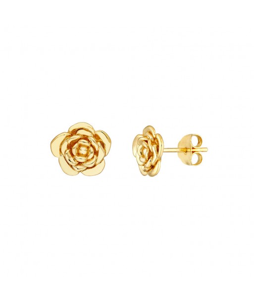 14K Yellow Gold 3D Rose Stud Earrings offre 