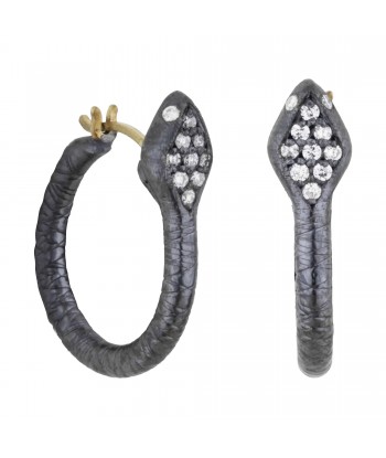 Lika Behar Oxidized Silver Snake Hoop Earrings with Diamonds de la marque