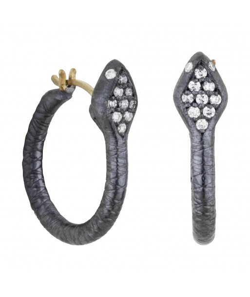 Lika Behar Oxidized Silver Snake Hoop Earrings with Diamonds de la marque