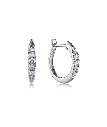 Gabriel 14K White Gold Classic Round 15mm Diamond Huggie Earrings offre 