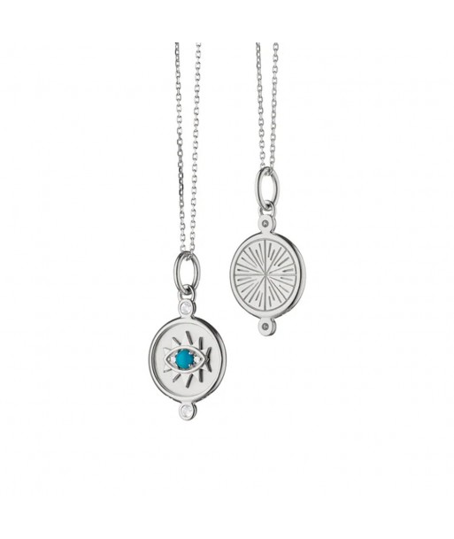 Monica Rich Kosann Mini "Protect" Evil Eye Charm Necklace with Turquoise & Sapphires Pour