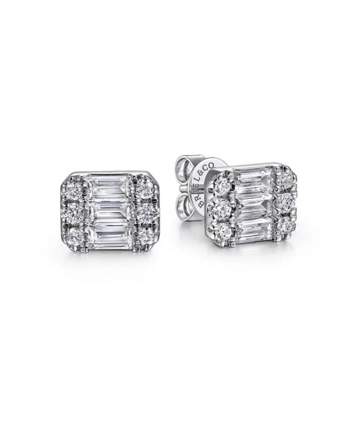 14K White Gold Baguette and Round Rectangular Diamond Earrings de la marque