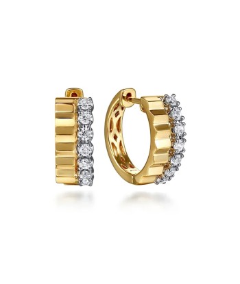 Gabriel 14K White Yellow Gold Diamond and Diamond Cut Huggie Earrings Vous souhaitez 