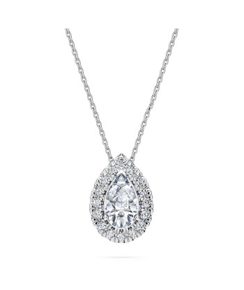 Swarovski Diamond Eternity Pear Halo Pendant Necklace 14K White Gold Comparez plus de prix