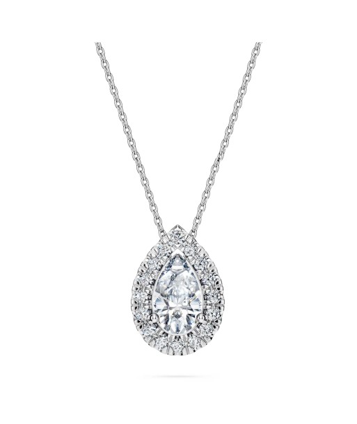 Swarovski Diamond Eternity Pear Halo Pendant Necklace 14K White Gold Comparez plus de prix