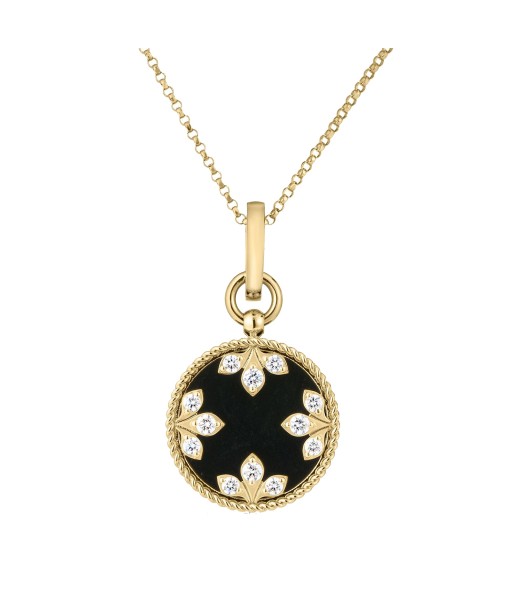 Roberto Coin 18K Yellow Gold Colored Medallion 17MM Small Black Jade and Diamond Necklace store