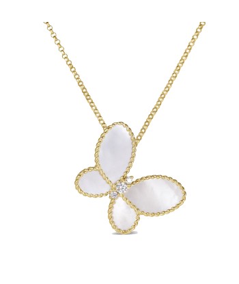 Roberto Coin 18K Yellow Gold Butterfly Jasmine Mother of Pearl and Diamond Necklace Les êtres humains sont 