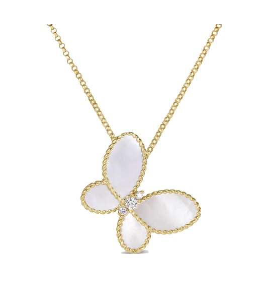 Roberto Coin 18K Yellow Gold Butterfly Jasmine Mother of Pearl and Diamond Necklace Les êtres humains sont 