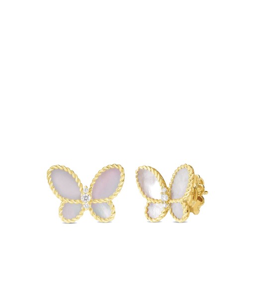 Roberto Coin 18K Yellow Gold Jasmine Butterfly Diamond and Mother of Pearl Stud Earrings les ligaments