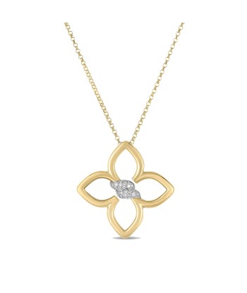 Roberto Coin 18K Yellow & White Gold Cialoma Small Diamond Flower Necklace en stock