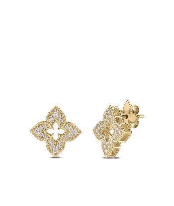 Roberto Coin 18K Yellow Gold Small Venetian Princess Pave Diamond Flower Stud Earrings Pour