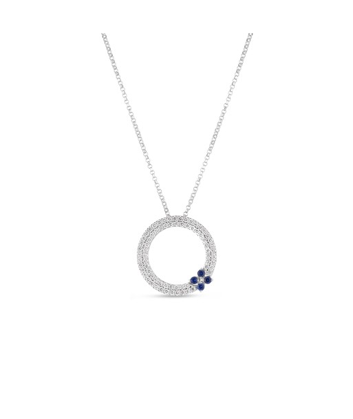 Roberto Coin 18K White Gold Love in Verona Circle Necklace with Diamonds and Sapphires la livraison gratuite