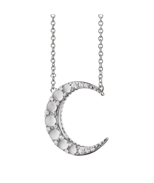 Monica Rich Kosann Moonstone Midi Crescent Moon Necklace in Sterling Silver with Sapphires solde