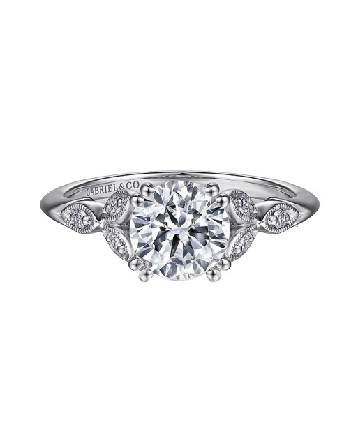 Gabriel "Celia" 14K White Gold Trio Milgrain Petal Victorian Style Engagement Ring Mounting vous aussi creer 