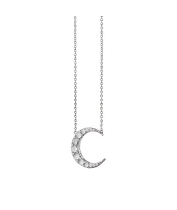 Monica Rich Kosann Moonstone Midi Crescent Moon Necklace in Sterling Silver with Sapphires solde