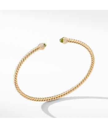 David Yurman Cable Spira Bracelet in 18K Gold with Peridot and Diamonds, 3mm Venez acheter