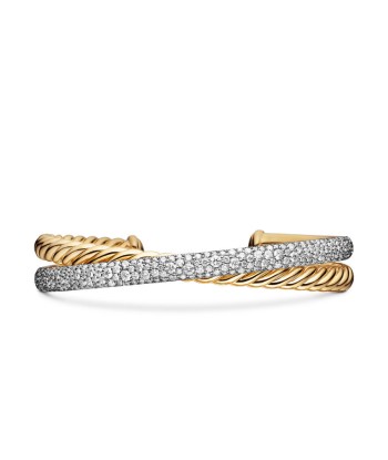 David Yurman Pave Crossover Two Row Cuff Bracelet in 18K Yellow Gold with Diamonds, 10.5mm paiement sécurisé