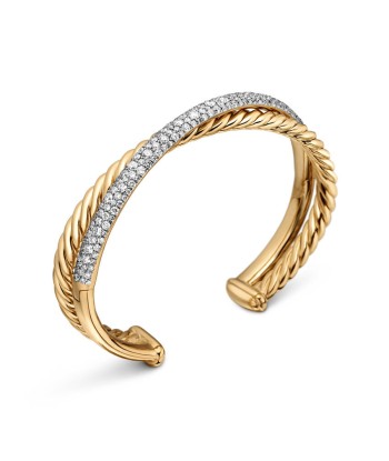 David Yurman Pave Crossover Two Row Cuff Bracelet in 18K Yellow Gold with Diamonds, 10.5mm paiement sécurisé