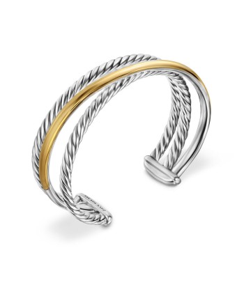 David Yurman Crossover Three Row Cuff Bracelet in Sterling Silver with 14K Yellow Gold, 20mm france