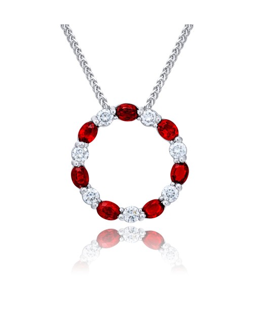 JB Star Diamond & Ruby Circle of Life Pendant Necklace Platinum ou a consommer sur place