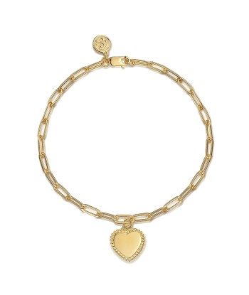 Gabriel 14K Yellow Plain Gold Paperclip Chain Bracelet with Personalized Bujukan Framed Heart Charm hantent personnes