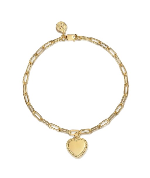 Gabriel 14K Yellow Plain Gold Paperclip Chain Bracelet with Personalized Bujukan Framed Heart Charm hantent personnes