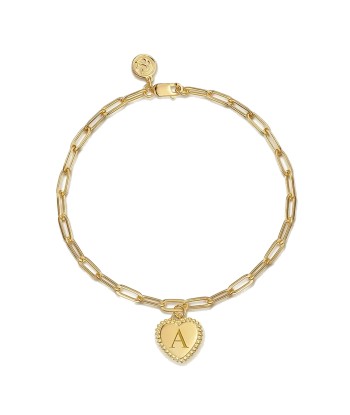 Gabriel 14K Yellow Plain Gold Paperclip Chain Bracelet with Personalized Bujukan Framed Heart Charm hantent personnes