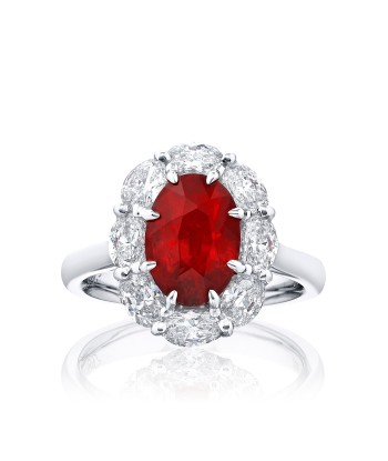 JB Star Oval Ruby "Pigeon's Blood" & Diamond Platinum Ring la livraison gratuite