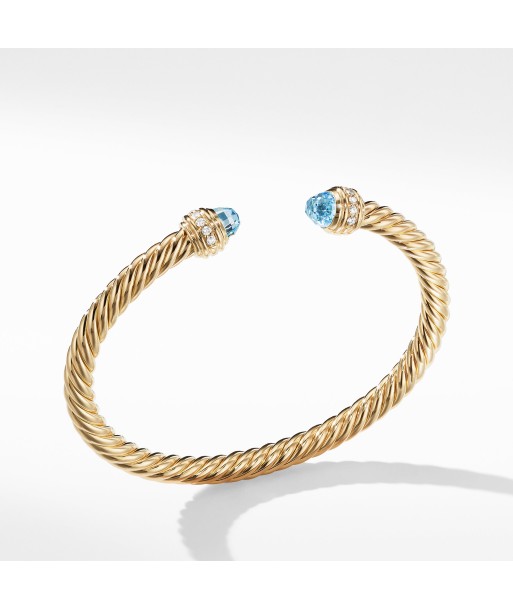 David Yurman 5MM Cable Bracelet in 18K Gold with Blue Topaz and Diamonds pas chere