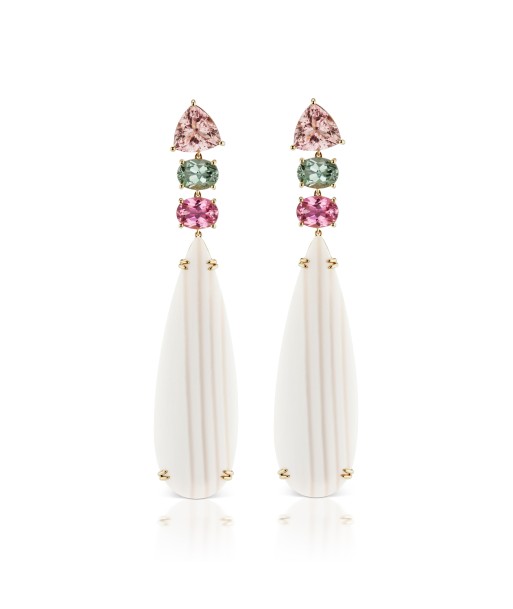 Three Stone Tourmaline & Chalcedony Earrings de France