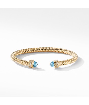 David Yurman 5MM Cable Bracelet in 18K Gold with Blue Topaz and Diamonds pas chere