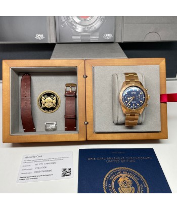 Pre-owned Oris Carl Brashear 43mm Limited Edition Bronze Automatic Chronograph Watch de France