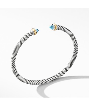 David Yurman 4MM Cable Classic Bracelet with Blue Topaz and 18K Yellow Gold en ligne des produits 