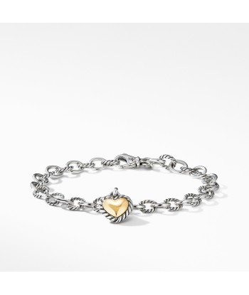 David Yurman Cable Cookie Classic Heart Charm Bracelet with 18K Yellow Gold commande en ligne