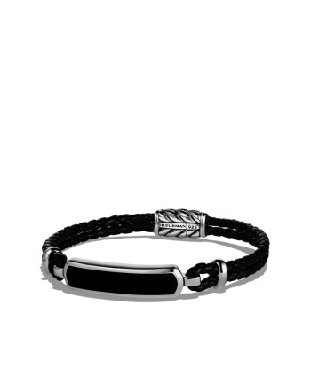 Men's Station Black Leather Bracelet with Black Onyx l'achat 