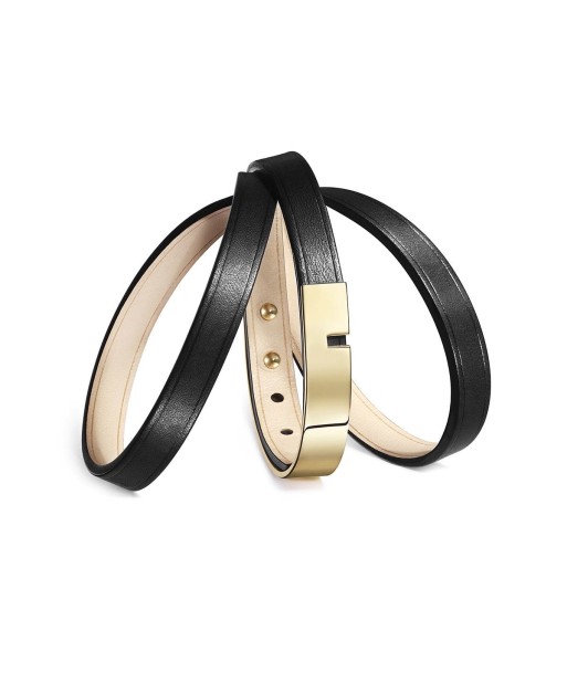 Bracelet noir en cuir | U-TURN TRIPLE En savoir plus