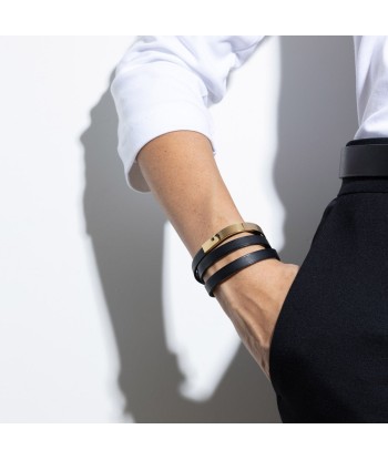 Bracelet noir en cuir | U-TURN TRIPLE En savoir plus