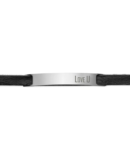 Bracelet LOVE U, Cuir noir en linge